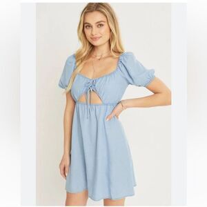 Love Tree chambray light wash tie front dress w/ elastic waist 100% Tencel sz M